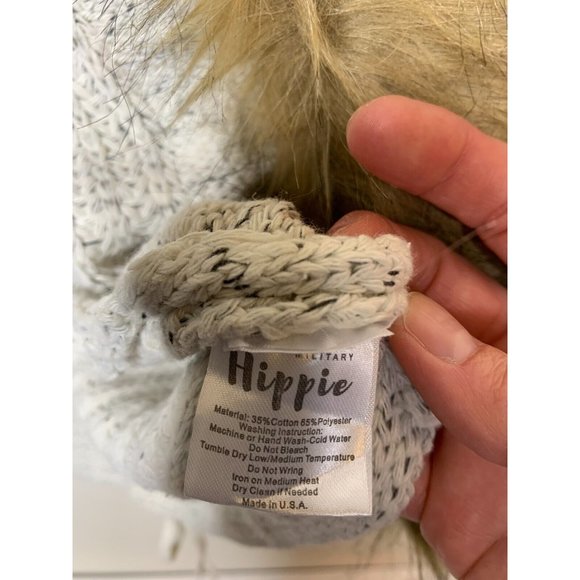 MIlitary Hippie Womens One Size Cardigan Sweater Gray Faux Fur Trim Open Front - Picture 7 of 7